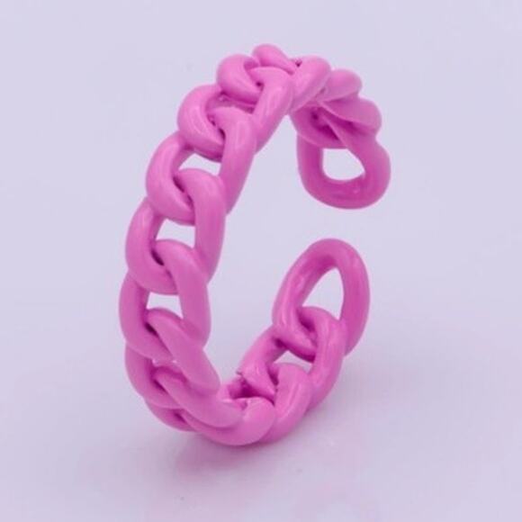 Curb Chain Ring Curb Link Chain Ring Enamel  Adjustable Ring Pink - Picture 1 of 3